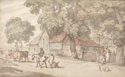 Een weg bij een boerderij door Thomas Rowlandson